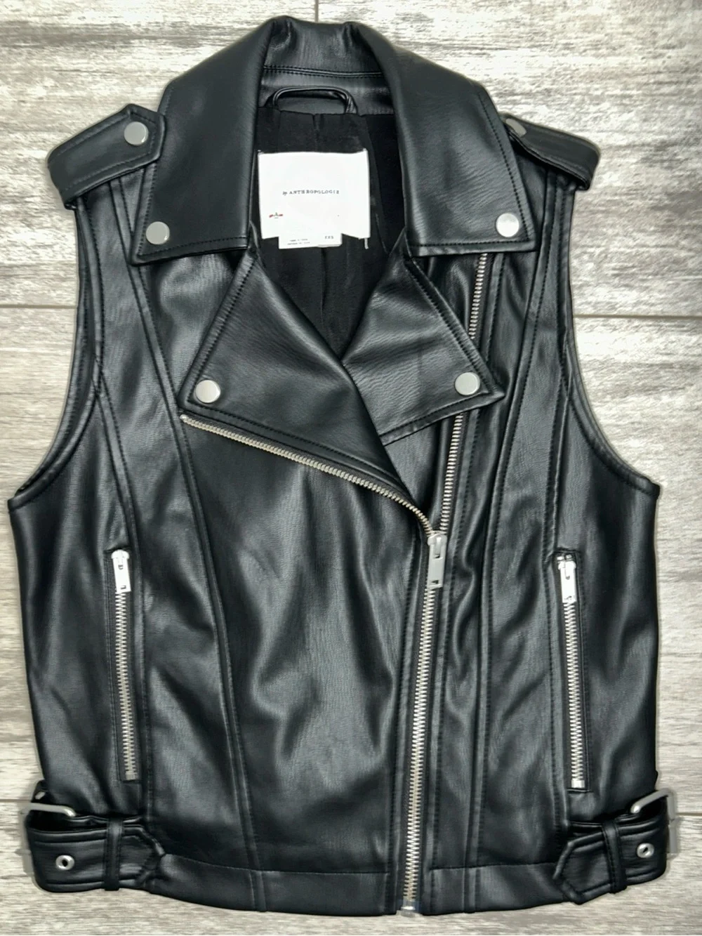 Anthropologie Women’s XXS Faux Leather Cropped Sleveless Moto Jacket Festival